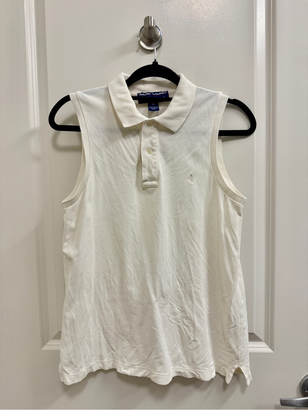 Y2K Ralph Lauren Sleeveless Polo Cream White Sz M 100% Cotton